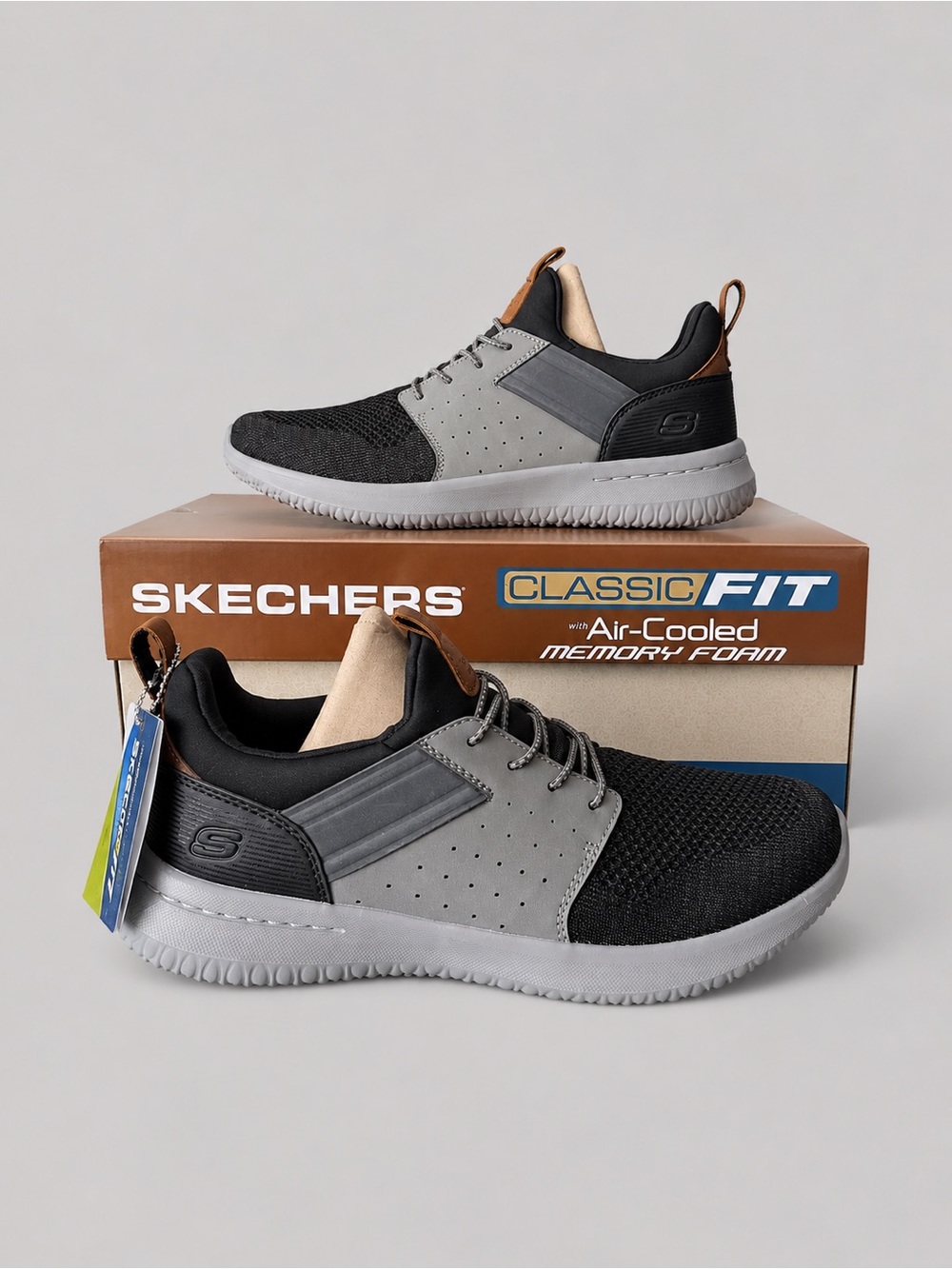 Skechers Delson 3.0 Cicada Slip On Casual Sneakers Shoes Gray Black Mens 8 New